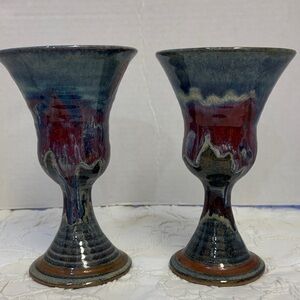 Handcrafted Art Pottery Drip Glaze Goblets